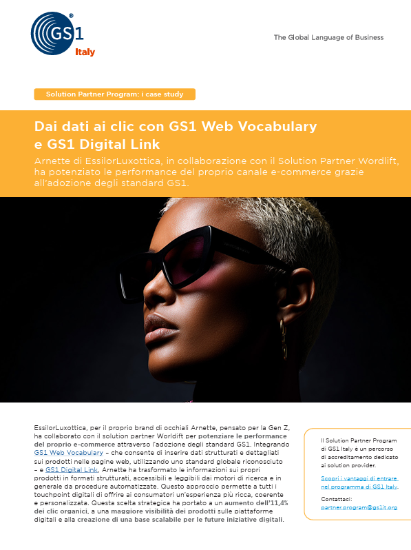 Case study Wordlift su Arnette di EssilorLuxottica. Dai dati ai clic con GS1 Web Vocabulary  e GS1 Digital Link